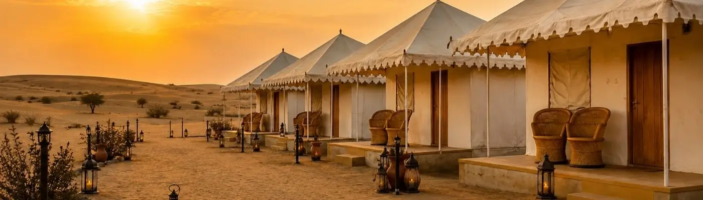 Travellers enjoying a Desert Camp at Sam Sand Dunes
