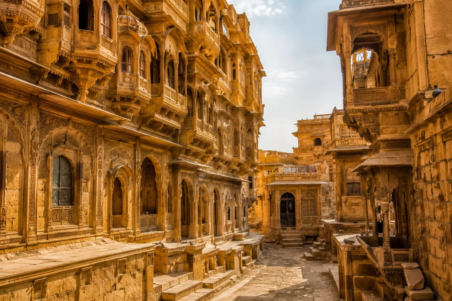 Intricate façade of Patwon Ki Haveli Jaisalmer