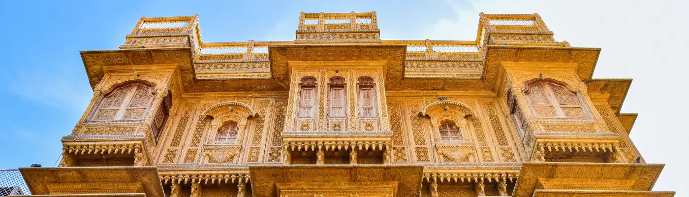 Carved sandstone façade of a haveli in Jaisalmer
