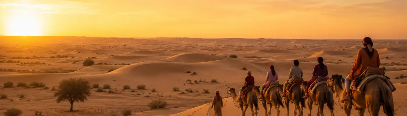 Peaceful camel safari across Khuri Sand Dunes near Jaisalmer