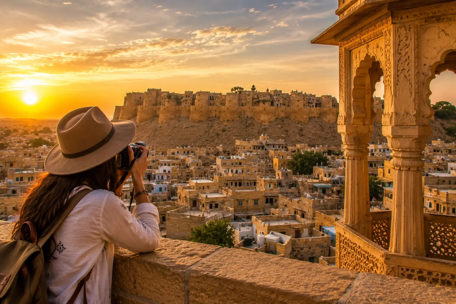 Travel photography at Jaisalmer Fort during golden sunrise light